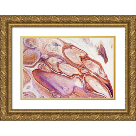 Fluid Acrylic Dazzling Bubbles Gold Ornate Wood Framed Art Print with Double Matting by Jenny Rainbow Fine Art