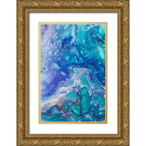 Fluid Acrylic Emerald and Amethyst Gold Ornate Wood Framed Art Print with Double Matting by Jenny Rainbow Fine Art