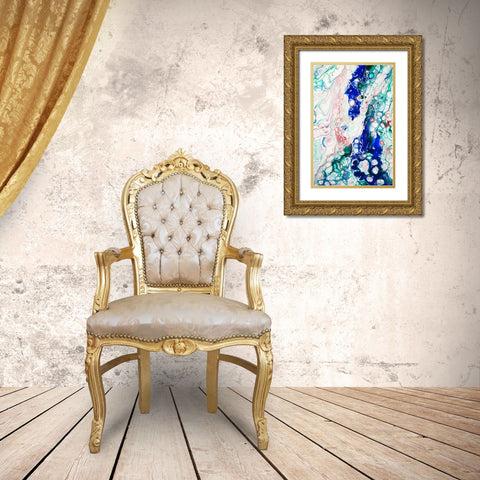 Fluid Acrylic Emerald-Sapphire And Ruby 1 Gold Ornate Wood Framed Art Print with Double Matting by Jenny Rainbow Fine Art