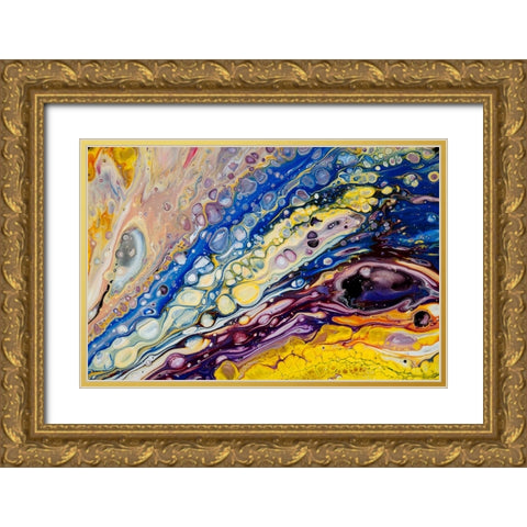 Fluid Acrylic Iridescent Reality 2 Gold Ornate Wood Framed Art Print with Double Matting by Jenny Rainbow Fine Art
