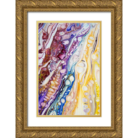 Fluid Acrylic Iridescent Reality 3 Gold Ornate Wood Framed Art Print with Double Matting by Jenny Rainbow Fine Art