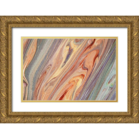 Fluid Acrylic Multicolored Flows Gold Ornate Wood Framed Art Print with Double Matting by Jenny Rainbow Fine Art