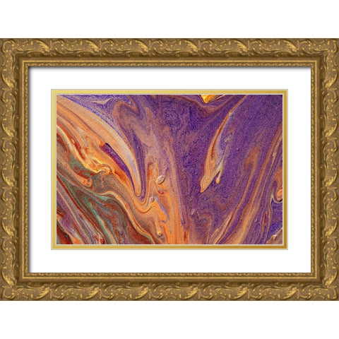 Fluid Acrylic Purple Vibrations Gold Ornate Wood Framed Art Print with Double Matting by Jenny Rainbow Fine Art