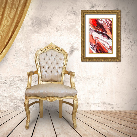 Fluid Acrylic Terracotta and Coral Flows Gold Ornate Wood Framed Art Print with Double Matting by Jenny Rainbow Fine Art
