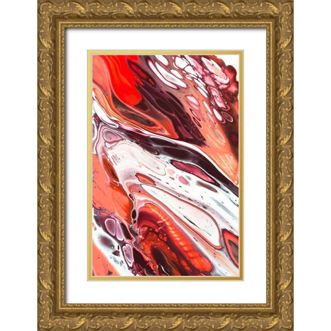 Fluid Acrylic Terracotta and Coral Flows Gold Ornate Wood Framed Art Print with Double Matting by Jenny Rainbow Fine Art