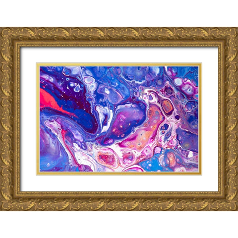 Fluid Acrylic Winter Delight 4 Gold Ornate Wood Framed Art Print with Double Matting by Jenny Rainbow Fine Art