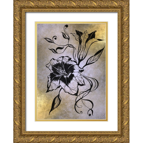 Ink Drawing Lily Elegance Gold Ornate Wood Framed Art Print with Double Matting by Jenny Rainbow Fine Art