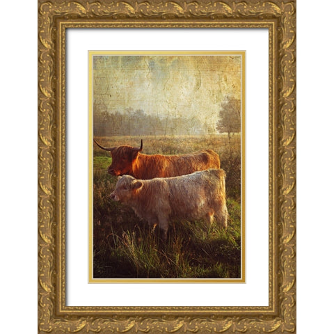 Highlanders Gold Ornate Wood Framed Art Print with Double Matting by Jenny Rainbow Fine Art