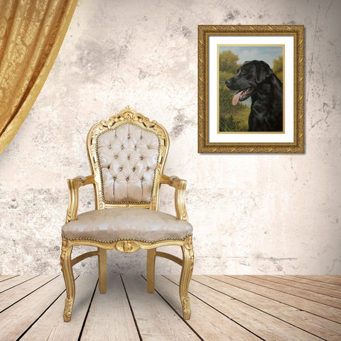 C973 Labrador by the Pool Gold Ornate Wood Framed Art Print with Double Matting by Silver, John