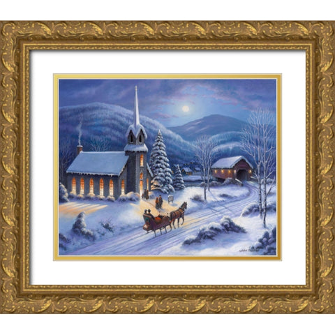 Moonlight In Vermont Gold Ornate Wood Framed Art Print with Double Matting by Zaccheo, John