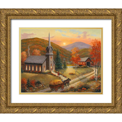 Autumn In Vermont Gold Ornate Wood Framed Art Print with Double Matting by Zaccheo, John
