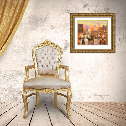 Autumnal Breeze In Pleasantville Gold Ornate Wood Framed Art Print with Double Matting by Zaccheo, John