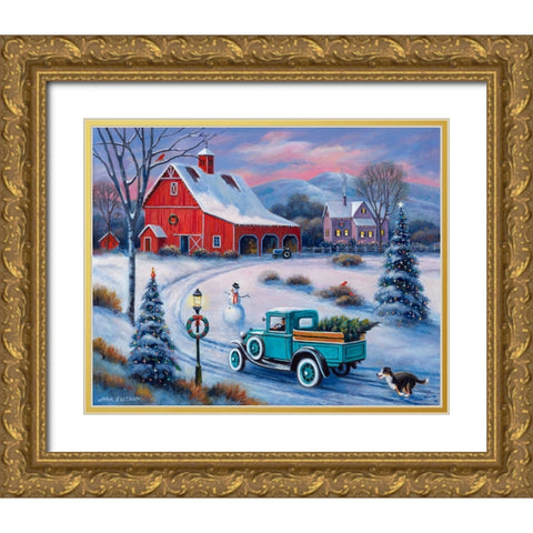 Bringing Home the Tree Gold Ornate Wood Framed Art Print with Double Matting by Zaccheo, John