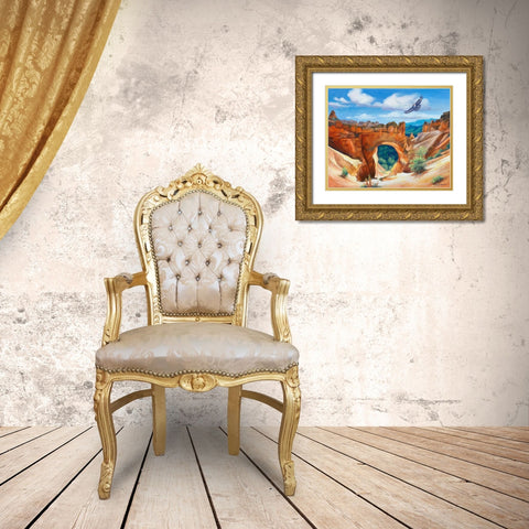 Hawk Over Bryce Canyon Gold Ornate Wood Framed Art Print with Double Matting by Zaccheo, John