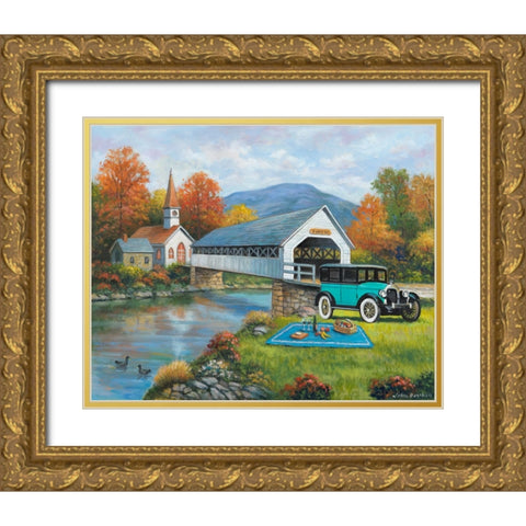 Picnic By The Bridge Gold Ornate Wood Framed Art Print with Double Matting by Zaccheo, John