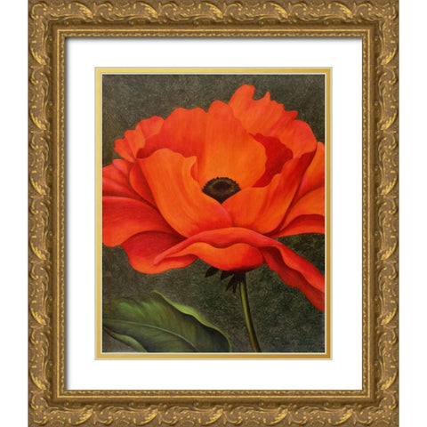 Red Poppy Gold Ornate Wood Framed Art Print with Double Matting by Zaccheo, John