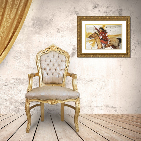 Indian On Horseback Gold Ornate Wood Framed Art Print with Double Matting by Knauf, J.E.