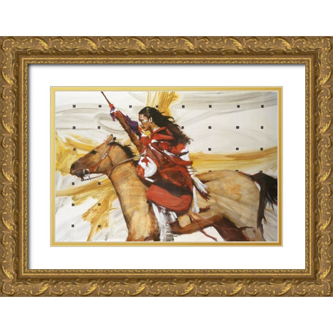 Indian On Horseback Gold Ornate Wood Framed Art Print with Double Matting by Knauf, J.E.