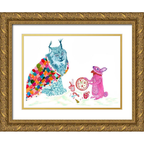 Jojo And Coco Gold Ornate Wood Framed Art Print with Double Matting by Kwerki Studios