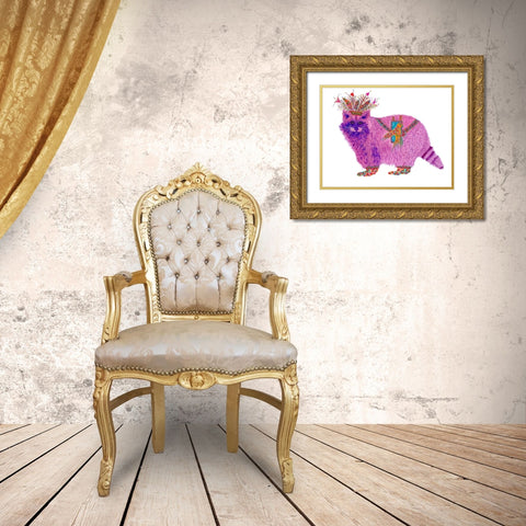 Fiora Raccoon Princess Gold Ornate Wood Framed Art Print with Double Matting by Kwerki Studios