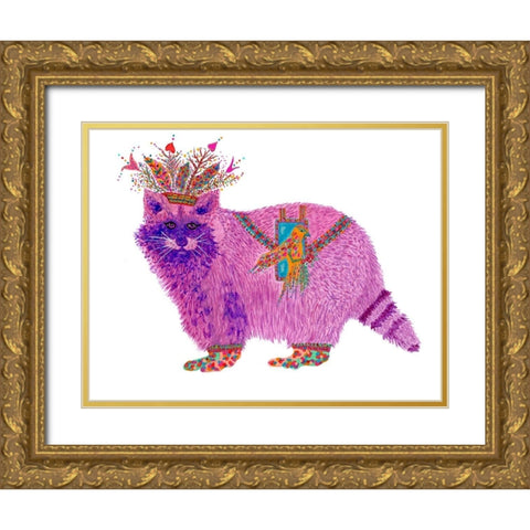 Fiora Raccoon Princess Gold Ornate Wood Framed Art Print with Double Matting by Kwerki Studios