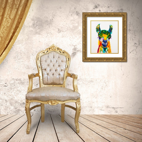 Llama-rama Gold Ornate Wood Framed Art Print with Double Matting by Art by Leslie Franklin