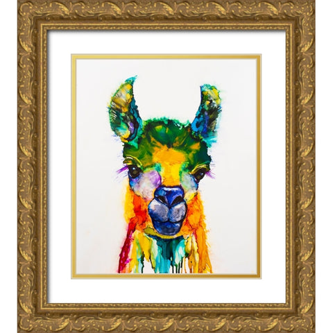 Llama-rama Gold Ornate Wood Framed Art Print with Double Matting by Art by Leslie Franklin
