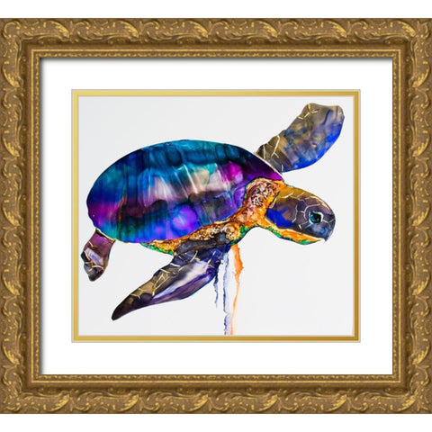 Sea turtle Gold Ornate Wood Framed Art Print with Double Matting by Art by Leslie Franklin