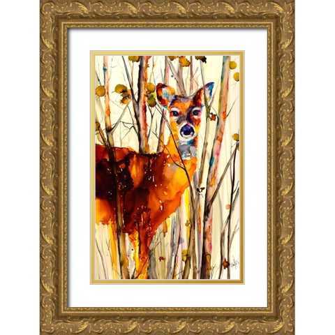 Oh Deer 2 Gold Ornate Wood Framed Art Print with Double Matting by Art by Leslie Franklin