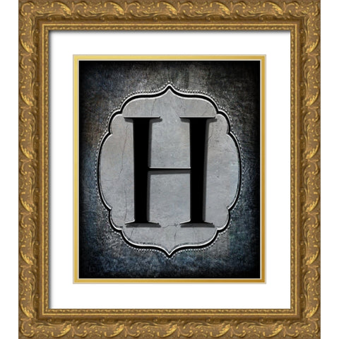 Letter H Gold Ornate Wood Framed Art Print with Double Matting by LightBoxJournal