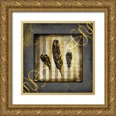 Black And Gold - Feathers Gold Ornate Wood Framed Art Print with Double Matting by LightBoxJournal