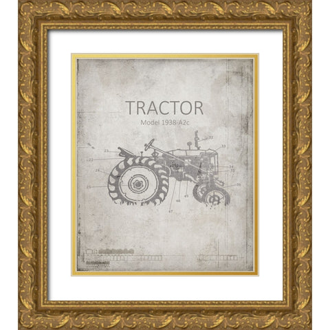 Industrail Farm Tractor Blue Print_BW2 Gold Ornate Wood Framed Art Print with Double Matting by LightBoxJournal