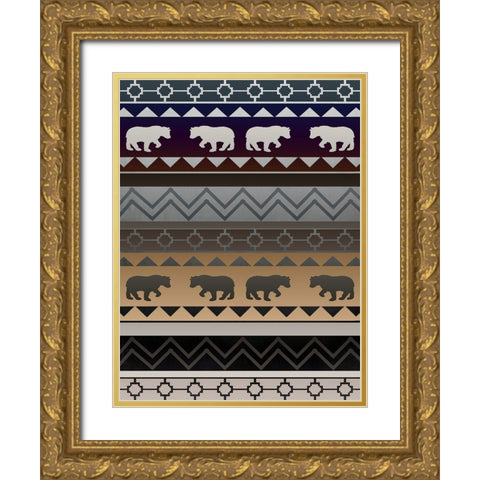 Bear Pattern Sunset Gradient Gold Ornate Wood Framed Art Print with Double Matting by LightBoxJournal