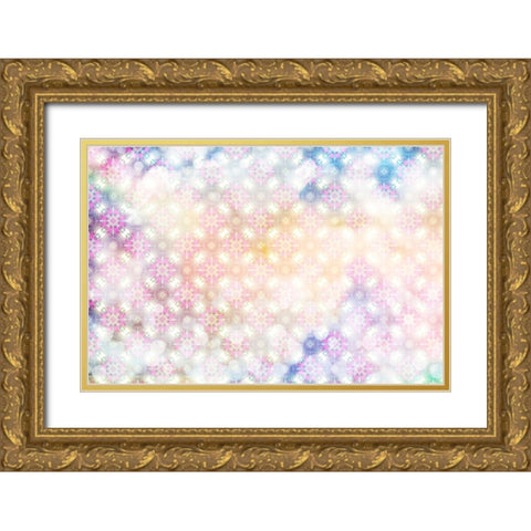 White Spring Blossoms Pattern 01 Gold Ornate Wood Framed Art Print with Double Matting by LightBoxJournal