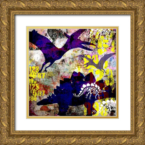 Painted Dino 01 Grunge Gold Ornate Wood Framed Art Print with Double Matting by LightBoxJournal