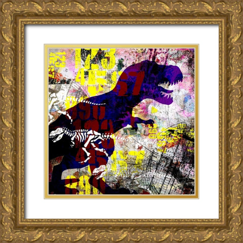 Painted Dino 02 Grunge Gold Ornate Wood Framed Art Print with Double Matting by LightBoxJournal