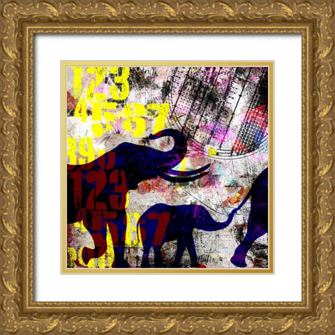 Painted Elephant 1_Grunge Gold Ornate Wood Framed Art Print with Double Matting by LightBoxJournal