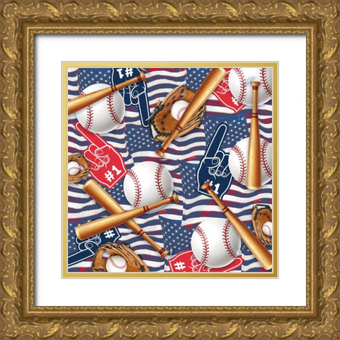American Baseball Pattern 03 Gold Ornate Wood Framed Art Print with Double Matting by LightBoxJournal