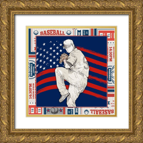 American Baseball player 01 Gold Ornate Wood Framed Art Print with Double Matting by LightBoxJournal