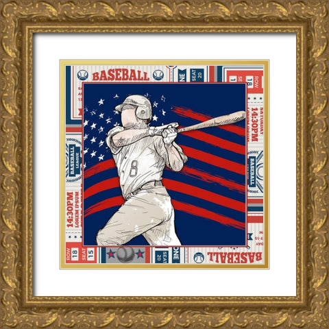 American Baseball player 03 Gold Ornate Wood Framed Art Print with Double Matting by LightBoxJournal