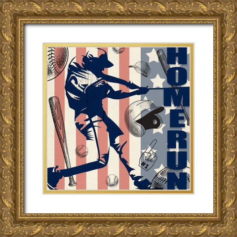 Vintage Baseball Sign 05 Gold Ornate Wood Framed Art Print with Double Matting by LightBoxJournal