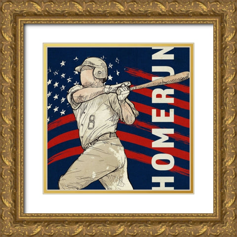 Vintage Baseball Sign Gold Ornate Wood Framed Art Print with Double Matting by LightBoxJournal