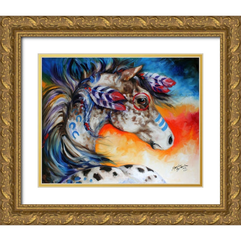 Appaloosa Indian War Horse Gold Ornate Wood Framed Art Print with Double Matting by Baldwin, Marcia