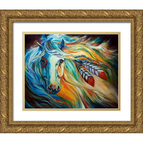 Breaking Dawn Indian War Horse Gold Ornate Wood Framed Art Print with Double Matting by Baldwin, Marcia