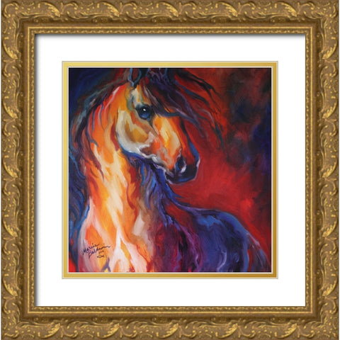 Stallion Red Dawn Gold Ornate Wood Framed Art Print with Double Matting by Baldwin, Marcia