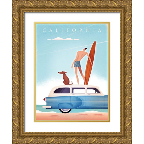 California Surfing Gold Ornate Wood Framed Art Print with Double Matting by Wickstrom, Martin
