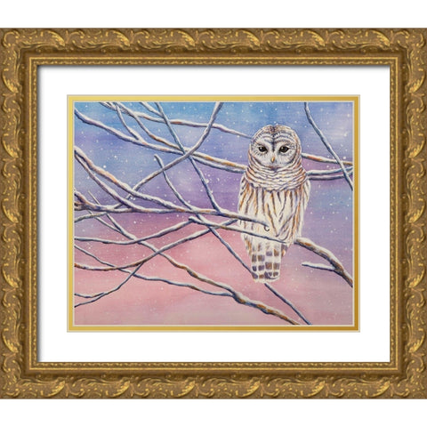 Snowy Barred Owl Gold Ornate Wood Framed Art Print with Double Matting by Wickstrom, Martin