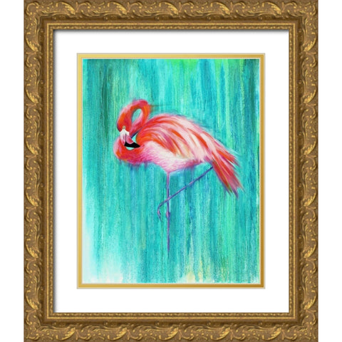 Flamingo Gold Ornate Wood Framed Art Print with Double Matting by Wickstrom, Martin