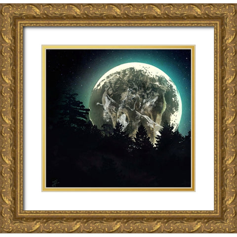 Moon Howl Gold Ornate Wood Framed Art Print with Double Matting by Murray Henderson Fine Art