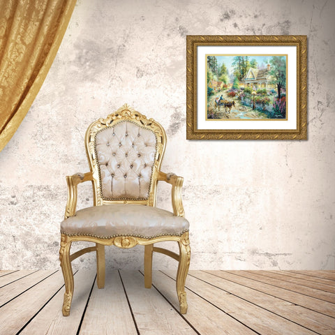 A Country Greeting Gold Ornate Wood Framed Art Print with Double Matting by Boehme, Nicky